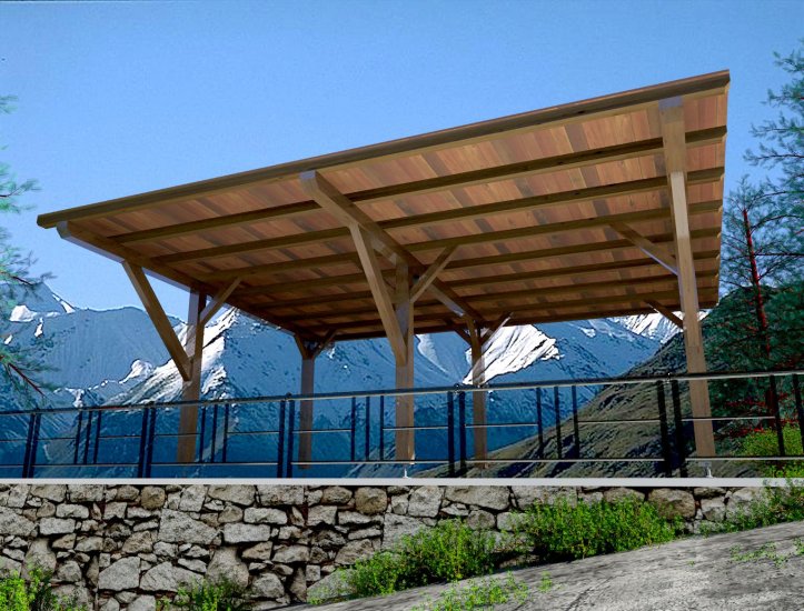 Flat roof gazebo with simple truss 740 